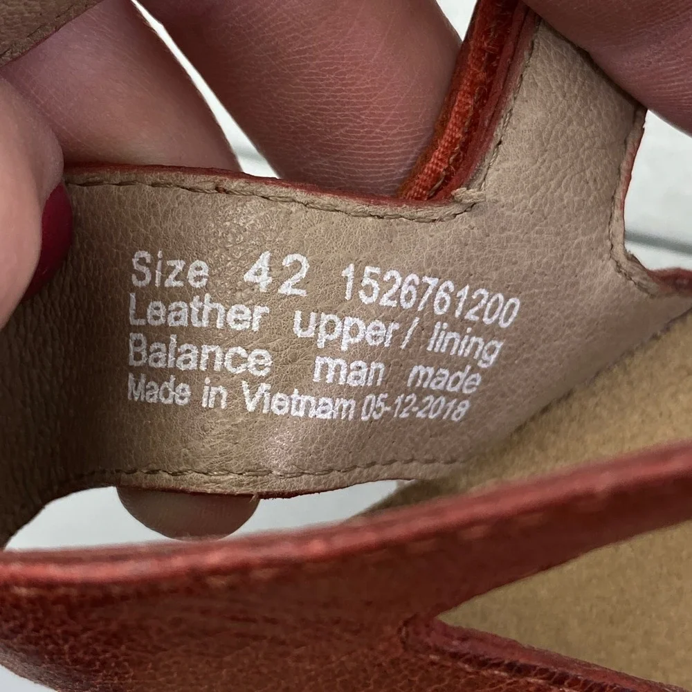 Dansko Strappy Wedge Sandals Womens Size 42 11.5 12 Orange Red Leather Shoes - Picture 12 of 14